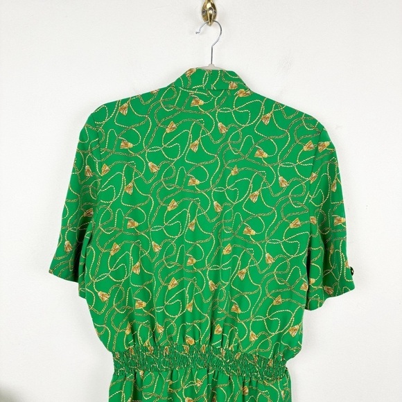Vintags 80s Ms Chaus Green Gold Chain Print Midi Dress Sz 12 - Picture 4 of 10
